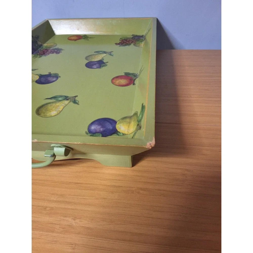 Wooden Serving Display‎ Tray Green With Fruit Motif. 18